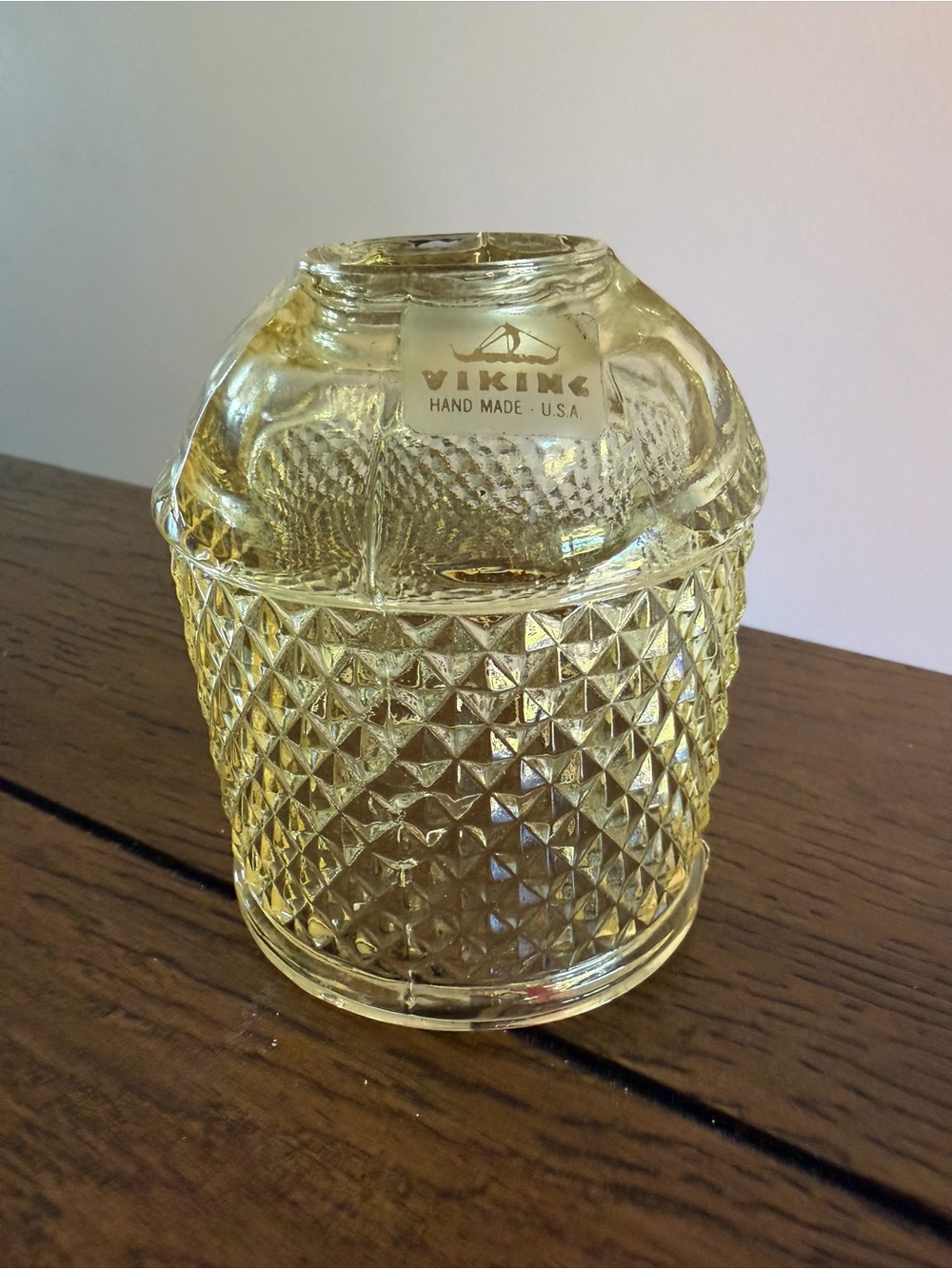 Vintage RARE Viking Glass Diamond Point Yellow Fairy Lamp Light Top Only